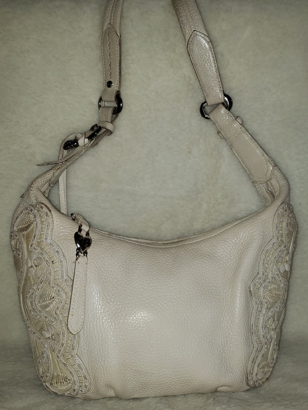 Brighton Pebble Leather Shoulder Bag with Embroidered Side Panels